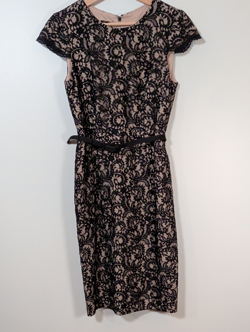 Talbots Black Lace Sheath Dress with Nude Lining